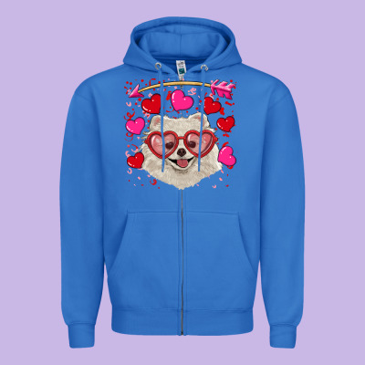 Zipper Hoodie Valentine's day white pomeranian