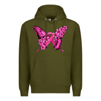 Army Green pink ribbon breast cancer butterfly Premium Hoodie - Jasminsmagicworld