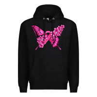 Black pink ribbon breast cancer butterfly Premium Hoodie - Jasminsmagicworld