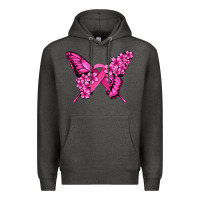 Charcoal Heather pink ribbon breast cancer butterfly Premium Hoodie - Jasminsmagicworld