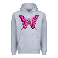 Heather Grey pink ribbon breast cancer butterfly Premium Hoodie - Jasminsmagicworld