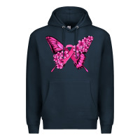 Navy pink ribbon breast cancer butterfly Premium Hoodie - Jasminsmagicworld