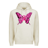 Oatmeal Heather pink ribbon breast cancer butterfly Premium Hoodie - Jasminsmagicworld