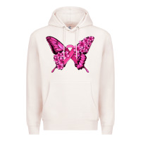 Pale Pink pink ribbon breast cancer butterfly Premium Hoodie - Jasminsmagicworld