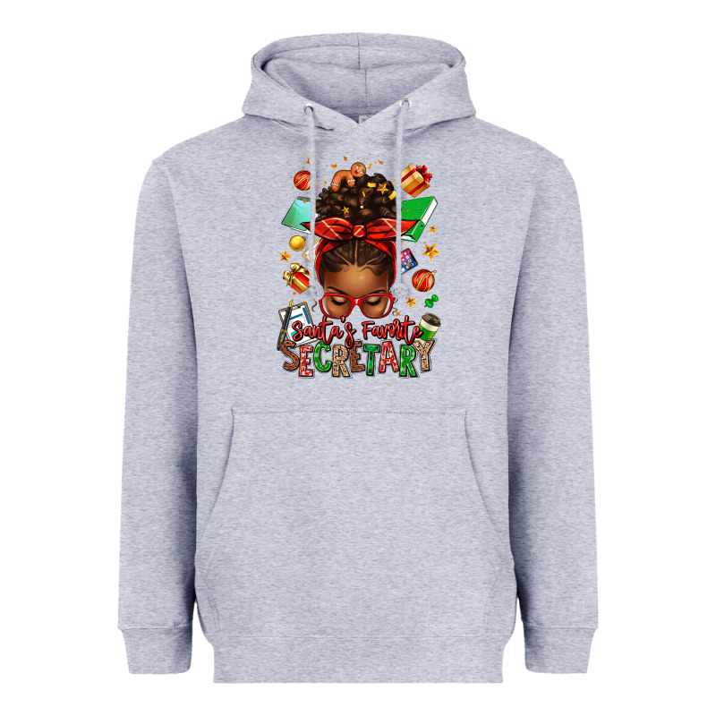 Santa's Favorite Secretary Afro Messy Bun Heavyweight Hoodie by texasbilliewilder | Teevron
