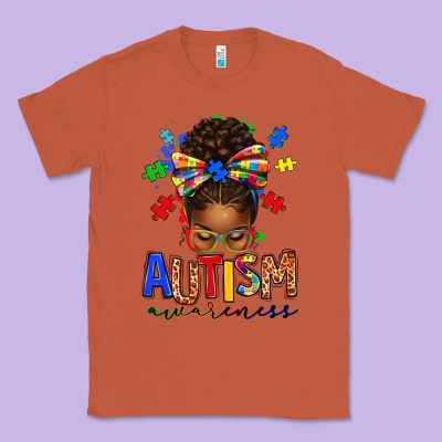 Classic Tee autism awareness afro messy bun