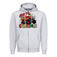 Heather Grey merry christmas truck Zipper Hoodie - Zillion Design Studio