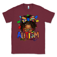 Burgundy autism mom afro locs messy bun Classic Tee - texasbilliewilder