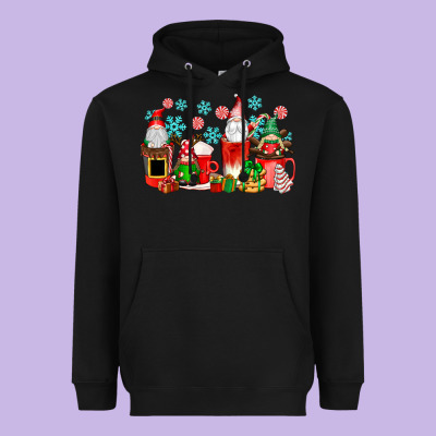 Christmas Gnomes Coffee Cups Heavyweight Hoodie Designed By Texasbilliewilder