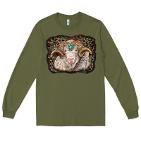 Army Green merino ram with leopard background Long Sleeve Tee - BarkalooDesign