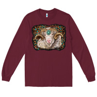 Burgundy merino ram with leopard background Long Sleeve Tee - BarkalooDesign
