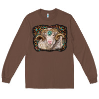 Chestnut merino ram with leopard background Long Sleeve Tee - BarkalooDesign