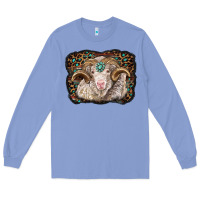 Colony Blue merino ram with leopard background Long Sleeve Tee - BarkalooDesign