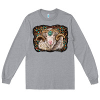 Heather Grey merino ram with leopard background Long Sleeve Tee - BarkalooDesign
