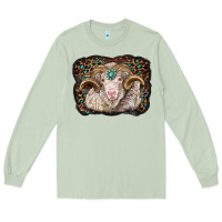 Matcha merino ram with leopard background Long Sleeve Tee - BarkalooDesign