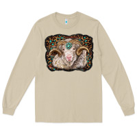 Mushroom merino ram with leopard background Long Sleeve Tee - BarkalooDesign