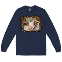 Navy merino ram with leopard background Long Sleeve Tee - BarkalooDesign