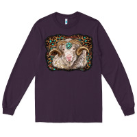 Plum merino ram with leopard background Long Sleeve Tee - BarkalooDesign