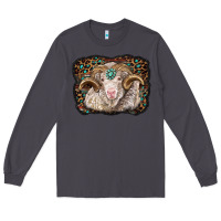 Smoke merino ram with leopard background Long Sleeve Tee - BarkalooDesign