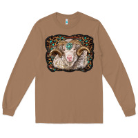 Toasted Coconut merino ram with leopard background Long Sleeve Tee - BarkalooDesign