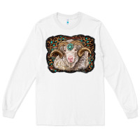 White merino ram with leopard background Long Sleeve Tee - BarkalooDesign