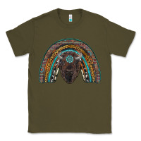 Army Green western rainbow with bison Classic Tee - RanaPortraitStore