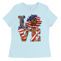 Baby Blue patriotic sunflower love Ladies Tee - BarkalooDesign