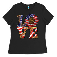 Black patriotic sunflower love Ladies Tee - BarkalooDesign