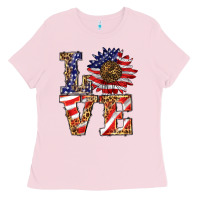 Bubblegum Pink patriotic sunflower love Ladies Tee - BarkalooDesign