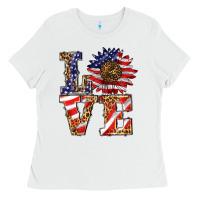 White patriotic sunflower love Ladies Tee - BarkalooDesign