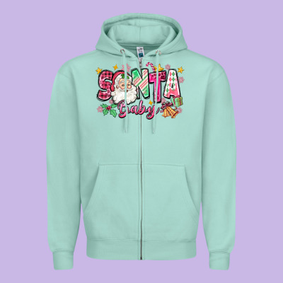 Pink Santa Baby Christmas Zipper Hoodie Designed By Zillion Design Studio