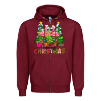 Burgundy merry christmas flamingo Zipper Hoodie - Zillion Design Studio