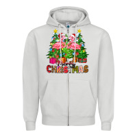 Dove Grey merry christmas flamingo Zipper Hoodie - Zillion Design Studio