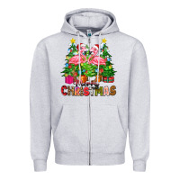Heather Grey merry christmas flamingo Zipper Hoodie - Zillion Design Studio