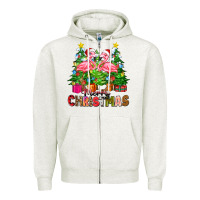 Oatmeal Heather merry christmas flamingo Zipper Hoodie - Zillion Design Studio