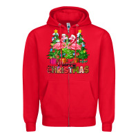 Red merry christmas flamingo Zipper Hoodie - Zillion Design Studio