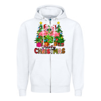 White merry christmas flamingo Zipper Hoodie - Zillion Design Studio
