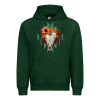 Forest Green Aztec Turquoise Bull Skull Urban Hoodie - Jasminsmagicworld