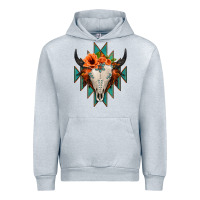 Heather Grey Aztec Turquoise Bull Skull Urban Hoodie - Jasminsmagicworld