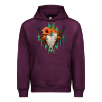 Mauve Wine Aztec Turquoise Bull Skull Urban Hoodie - Jasminsmagicworld