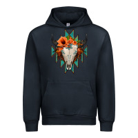 Navy Aztec Turquoise Bull Skull Urban Hoodie - Jasminsmagicworld