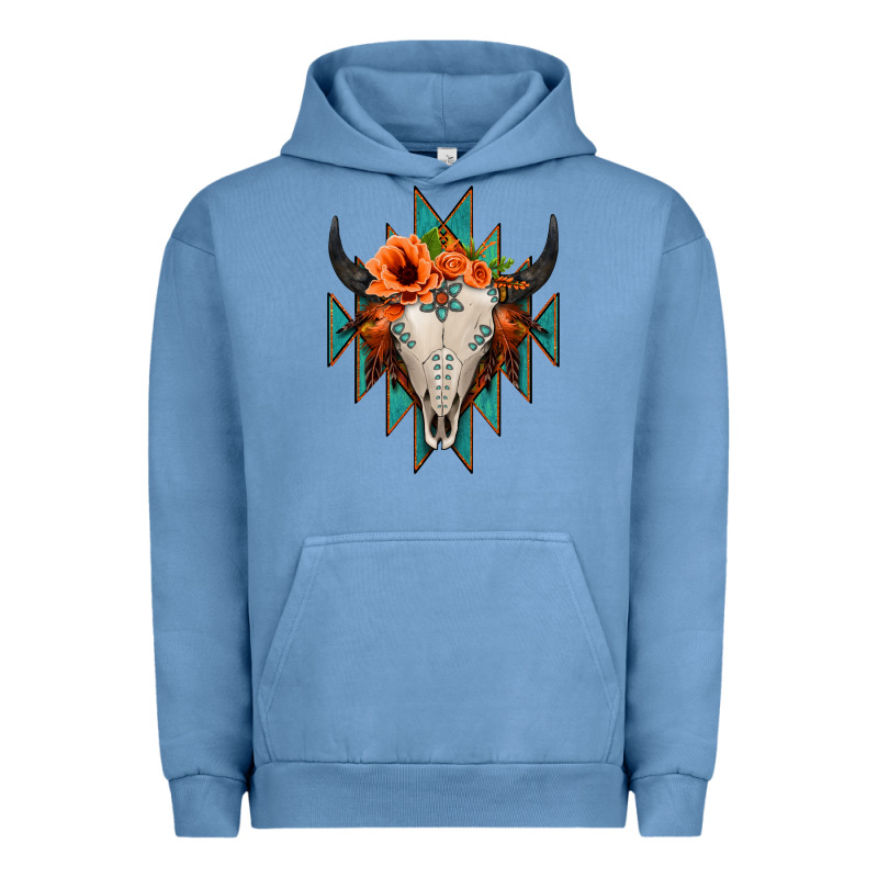 Aztec Turquoise Bull Skull Urban Hoodie by Jasminsmagicworld | Teevron