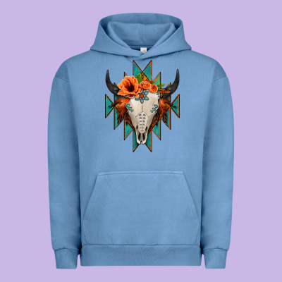 Aztec Turquoise Bull Skull Urban Hoodie Designed By Jasminsmagicworld