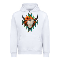 White Aztec Turquoise Bull Skull Urban Hoodie - Jasminsmagicworld