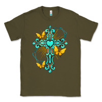 Army Green cross with heart shaped gemstone and butterfly Classic Tee - texasbilliewilder