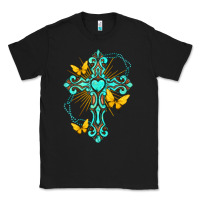 Black cross with heart shaped gemstone and butterfly Classic Tee - texasbilliewilder