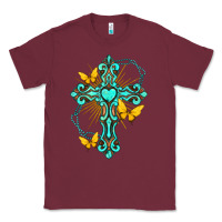 Burgundy cross with heart shaped gemstone and butterfly Classic Tee - texasbilliewilder