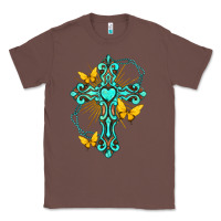 Chestnut cross with heart shaped gemstone and butterfly Classic Tee - texasbilliewilder
