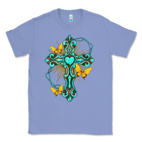 Colony Blue cross with heart shaped gemstone and butterfly Classic Tee - texasbilliewilder