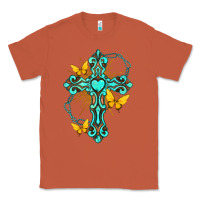 Copper cross with heart shaped gemstone and butterfly Classic Tee - texasbilliewilder